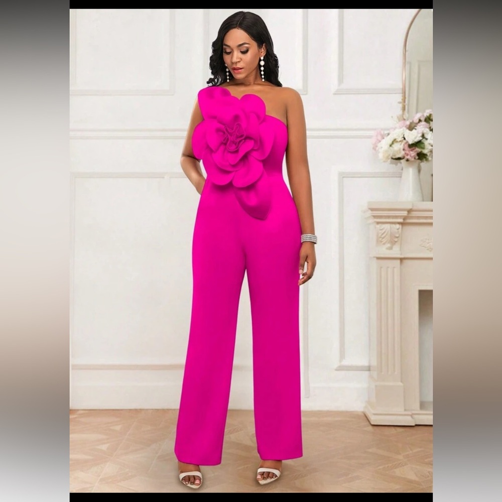 56- NEW Elegant‎ Pink Jumpsuit with Floral Detail